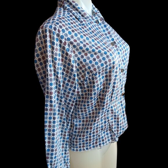 Vintage Women's Medium Granny Top 1960's Blouse Geometric Medallions Cutoff Hem - Picture 6 of 9